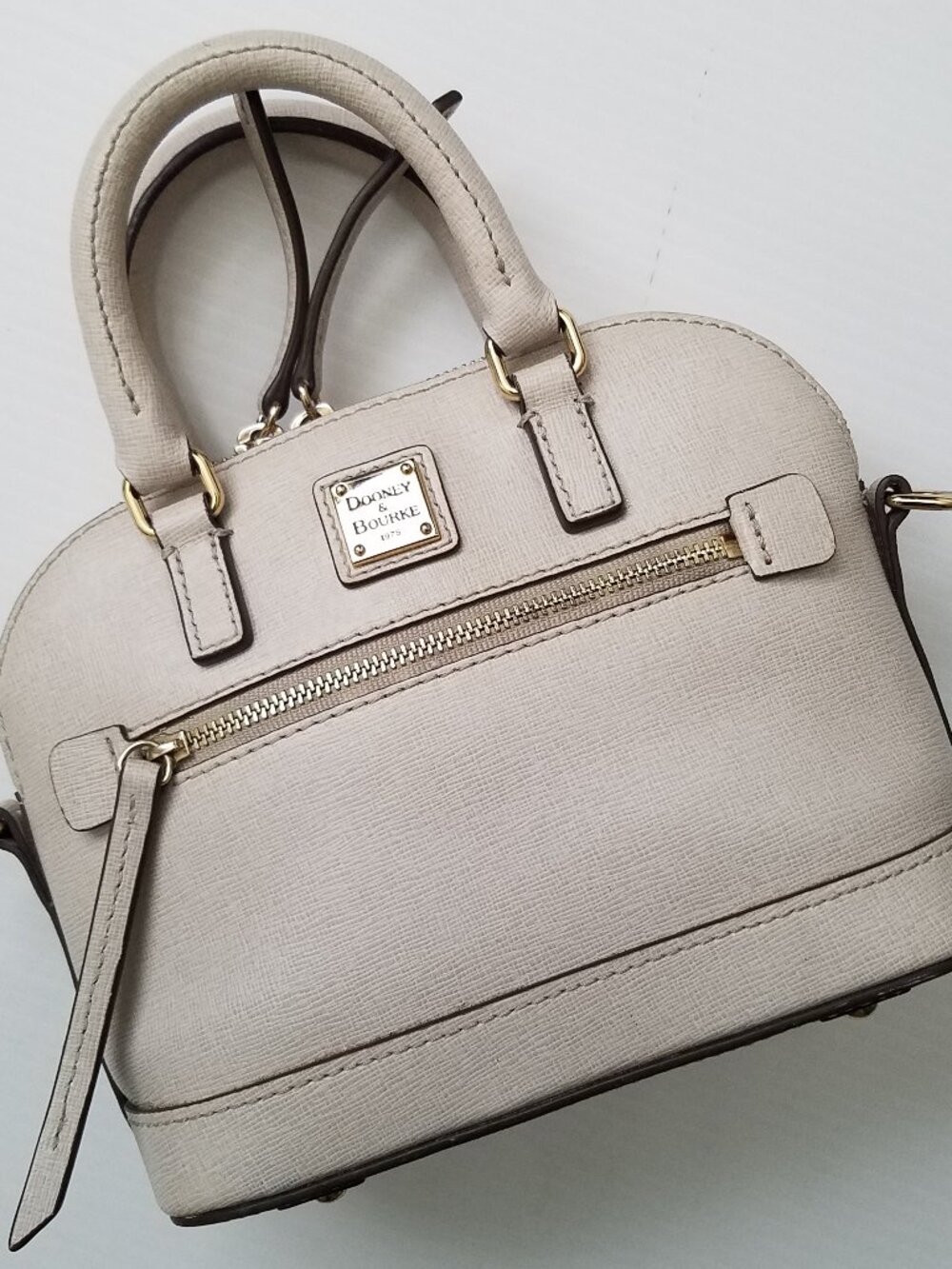 Dooney & Bourke Mini Saffiano Leather Domed Zip Ecru Satchel - Picture 8 of 8